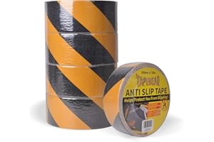 TAPEBEAR Cinta De Seguridad Amarilla Negra, Antideslizante Cinta Adhesiva, Cinta Autoadhesiva De Advertencia, Alta Tracción, Para Escaleras, Suelos, Interiores Y Exteriores, 50mmx18m, 5 Rollos