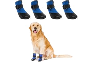 LiebeDD Scarpe per Cani Impermeabili, 4 Pezzi Stivali per Cani Interno, Calzini Antiscivolo per Cani Morbido Protezioni Zampe per Cane da Esterno con Cinturini Riflettenti e Suola Antiscivolo