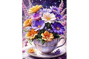 DOMROM Flowers Diamond Painting Kits for Adults, Diamond Art Kits 5D Diamond Painting Kits for Beginner, Diamond Dots Painting Full Round Drill Art and Crafts for Gift Home Wall Decor 12x16 Inch