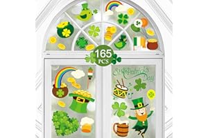 Kalolary 165 szt. naklejki na Dzień Świętego Patryka, irlandzka koniczyna naklejki okienne przylegające dekoracje statyczne naklejki okienne z koniczyną zieloną czapką buty złote monety (8 arkusz)