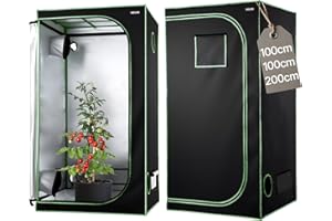 VEVOR Chambre de Culture, 100x100x200 cm, Tente de Culture Plantes d'Intérieur, avec Fenêtre d'Observation, Plateau de Sol, Fermeture Éclair, Mylar 600D Hautement Réfléchissant, pour Fleurs Légumes