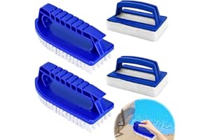VAILEAL Pool Scrubbing Brush: 4 Pcs Pool Brushes Sponge Pool Wall Brush, Pool Brush, Soft Hot Tub Cleaning Brush with Handle, Hand Scrubber for Above or In Ground Pool, Spa, Hot Tub, Steps, Floor, Bathroom