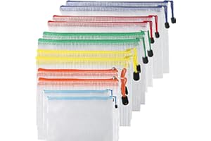ATB-Foger 12 Pieces Mesh Plastic Zip Bag Document Bags with Zip Plastic Mesh File Bags for School, Home, Office, Travel, Cosmetics, 6 Sizes