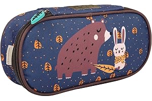 PERLETTI Piórnik zielony dla dzieci, Niedźwiedź i królik, Piórnik