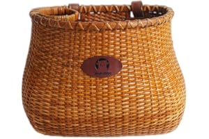 MAKIMOO Cestino per bicicletta da donna Beach Cruiser o scooter, cestino originale in vimini con portabicchieri integrato per manubrio anteriore, stile vintage classico, fatto a mano, in rattan naturale
