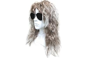 SKHAOVS 80er Rocker Perücke Weiß Herren 80er Jahre Vokuhila Perücke Rocker Punk Popstar Perücke Disco Punk Männlich Kostüm Für Fasching Karneval Motto Party Und Cosplay (Weiß)