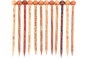 Tnfeeon Drewniane patyczki do włosów, 12 sztuk, w stylu retro, z nadrukiem, okrągłe, styl ludowy, eleganckie, temperamentne, długie włosy, ręcznie robione ozdoby do włosów