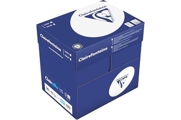Clairefontaine - Réf. 2896C – 2500 feuilles de papier blanc au format A4 - Clairalfa 90 g/m² – Carton contenant 5 ramettes de 500 feuilles – Couleur : Blanc (171 CIE)