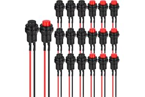 RUNCCI-YUN 20pcs 12mm 3V-6V-12V-24V-230V/1.5A/3A Prewired Mini Momentary Push Button,SPST Nomal Open 2 Pin Round Button for Model Railway Hobby Arduino DIY