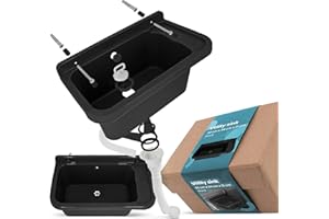 INSTALGURU Waschbecken mit Regal 50 x 34 x 21 cm Schwarz | Spülbecken Ausgussbecken Waschtrog Becken Ablage Überlauf Gewerbe Waschraum Garten Garage Keller Werkstatt Waschküche Außenwaschbecken Gartenwaschbecken