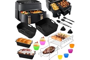 YFKJEU Heißluftfritteuse Zubehör für Philips Dual Basket Airfryer 3000-serie 6L/3L - 23 Stück Airfryer Silikonform Zubehör Set - Grillrost, Kuchen Brotform für Philips Airfryer Dual Basket 3000-5000 serie 9L