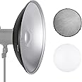 NEEWER Kit Riflettore con Attacco Bowens per Beauty Dish in Metallo da 55cm con Diffusore in Tessuto Bianco, Griglia a Nido d
