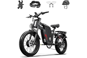 LOHANG Vélo électrique pour adulte, double moteur, batterie lithium-ion 52V 24Ah, autonomie maximale de 45 à 90 kilomètres, pneus de 20 pouces de large, suspension intégrale, vélo électrique à 7 vitesses.