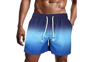 Danfiki Traje de Baño Hombre Shorts de Secado Rápido Bañador Corto para Playa Navegar Forro de Malla Color Degradado