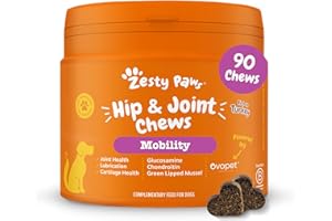 Zesty Paws Hip & Joint Chews for Dogs | Supports Joint Flexibility, Mobility, Healthy Cartilage & Helps Soothe Stiff Joints | With Glucosamine, Chondroitin, Green-Lipped Mussel | Daily Use | 90 Chews