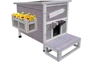 HICAPTAIN Casa para Gatos Exterior Madera con Puerta de Escape, Casa de Gatito Resistente a La Intemperie, Cabaña Mascotas Caseta Pequeña de Gatos con Ventana y Puerta