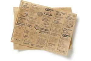 Inoverse 50 Blatt Burger Papier - 25x33 cm, Deli Papierblätter, Bedrucktes Einschlagpapier für Wraps, Pommes, Sandwich, Zeitungspapier für Lebensmittel, Burger Zubehör, Umweltfreundlich