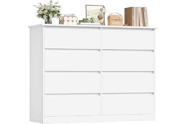 FOREHILL Byrå med 8 lådor 120 cm bred skänk, komodskåp | Lådskåp modernt, 120 x 39,5 x 96 cm, för sovrum, vardagsrum, hall, grepplös design, med gott om lagringsutrymme