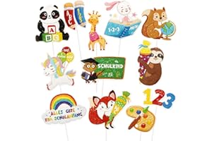 BETESSIN 24 Stück Einschulung Tortendeko Tiere Cupcake Topper im Niedlichem Wachsmalstift-Stil - Einschulung Muffin Deko für Jungen und Mädchen - zum 1. Schultag, Schulkind, Schulanfang, Schuleinführung usw.