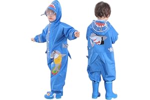 HOVKIB Kinder Regenanzug - Jungen Mädchen Regenmantel Wasserdichter Regenponcho Niedlicher Cartoon-Muster Regen Anzug Leichter Regenjacke Onesie Regenbekleidung 2-8 Jahre