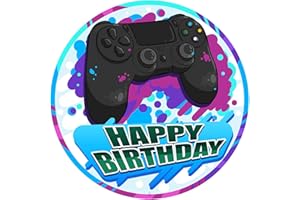 J&M DECO Decoration Gateau Anniversaire - Decoration Gateau Fondant - Décoration Coméstible Gamer Motif - Cake Topper Rond 20 cm - Décoration avec Papier Comestible - Deco Anniversaire Gateau