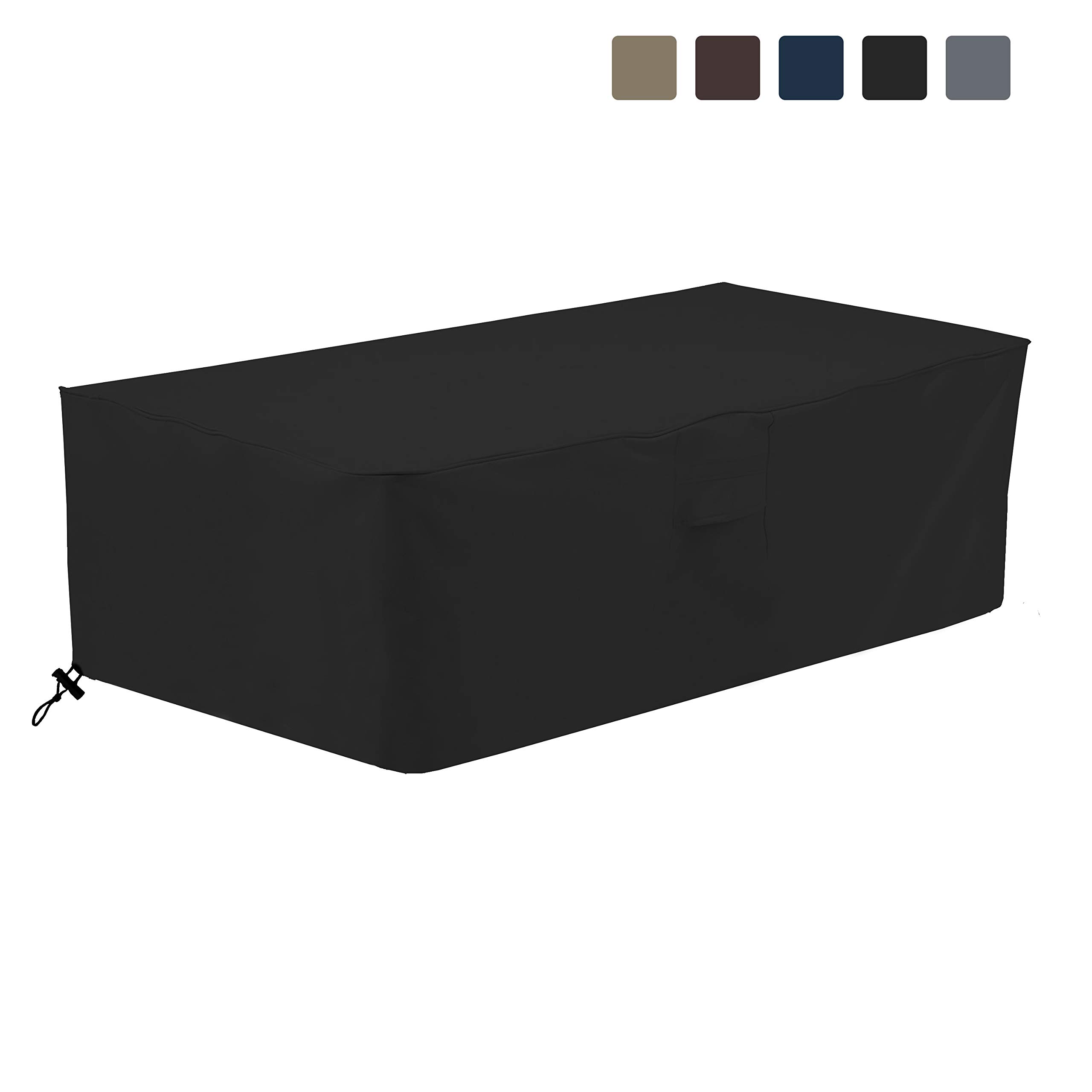Fire Pit Outdoor Covers Rectangular Waterproof, 100% UV Resistant, 12 Oz PVC Heavy Duty Fabric with Air Pockets and Drawstring for Snug fit to Withstand Winds & Storms.