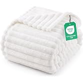 Utopia Bedding Striped Fleece Blanket, Sofa Blanket [150x200cm, Off White] | Flannel Blankets for Bed, Lightweight, Warm, Sof