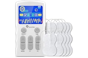 AUXOLIEV Tens EMS Electroestimulador Tens - Electroestimulador Digital con 25 Modos&10 Electrodos, Electroestimulador Muscular para Aliviar el Dolor, Masajes, Estimulación Muscular y Electrodos para Tens ﻿