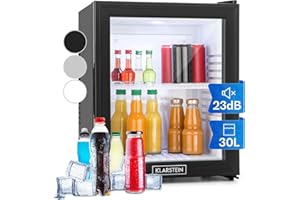 Klarstein Frigo de Chambre de 32L pour Snacks et Boissons, Petit Frigo Top Silencieux, Mini Bar, Réfrigérateur Camping, Cosmetique, Refrigerateur avec Étagères Réglables, 12-18°C