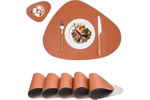‎MIIDD Tischsets Abwaschbar und Untersetzer,Platzsets Abwischbar Leder,Hitzebeständig Doppelseitigen Platzset 6er Set rutschfest Platzdeckchen Kunstleder(Braun&Grau)
