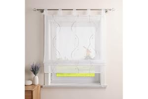 CORLIF Roleta rzymska, firanka rzymska do kuchni, nowoczesna, o wyglądzie lnu, z wzorem fali, przezroczyste rolety, krótkie okienne szal z pętelkami szer./wys. 120/140 cm, piaskowa