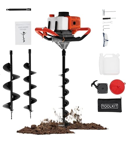 Tarière Thermique Leman LOTAR052 52cc - Puissante Avec 3 Mèches Pour Poteaux, Clôtures Et Plantations