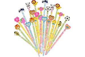 DERAYEE Crayon de Dessin Animé avec Gomme,24PCS Crayon Papier, Petit Cadeau Anniversaire pour l'École et les Fêtes