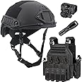 WLXW NIJ IIIA Military Bulletproof Helmet Ballistic Helmet&Luxurious Suspension,1000D Nylon Military Tactical Vest Quick-Release Plate Carrier,Presented Flashlight And Holder