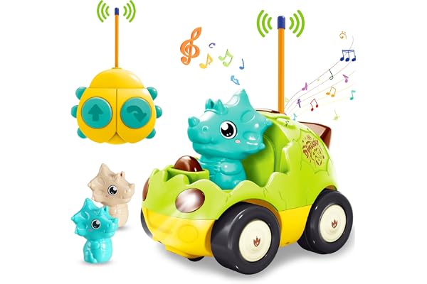 Pup Go Voiture de Dinosaure RC Cartoon pour Tout-Petits avec Musique, Lumières et 2 Poupées, Première Voiture Télécommandée pour Garçons et Filles, 18 Mois+, Cadeau Parfait pour Anniversaire ou Noël