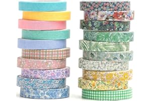 UYRVAPE Vendemmia Washi Tape Set Magrissimo Retrò Nastro Adesivo Decorativo per giornali, decorazioni fai da te, diari, pianificatori, album di ritagli, confezioni, Floreale(20 Rotoli)