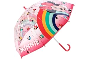 Disney Minnie Mouse Kids Windproof Dome Umbrella for Childrens Boys Girls Brolly with Safety Open