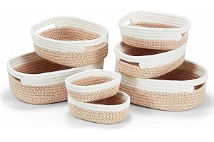 MANGATA Cestas de Almacenaje Inodoras, Cestas Tejidas de Cuerda de Algodón para Armario, Estante, Cajón, Pequeñas Cajas de Almacenaje para Llaves, Toallas, Material Suave (Jengibre, Paquete de 7)