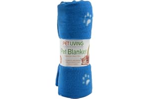 PET LIVING New Pet Touch Soft Fleece Pet Blanket Dogs Puppy Cat Kittens Blankets Paws & Bones Print ((100 X 150) cm, Blue (White Paws))
