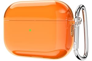 Svanove for Airpods Pro 2 Case Clear Hard Plastic, Transparent Simple Cute Airpods Pro 2nd Generation Case with Keychain, Y2k Aesthetic Trendy Airpods Cover Accessories for Women Girl, Neon Orange