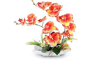RERXN Fiori artificiali decorativi Real Touch per orchidee bonsai,con imitazione di porcellana vasi da fiori Phalaenopsis per decorazioni domestiche (Orange Red)