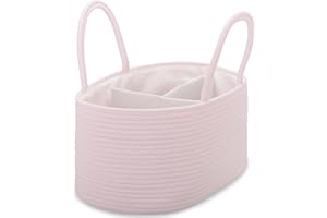 COMSE Large Nappy Caddy Organizer for Girl Boy, Baby Car Diaper Caddy with Handles, Cotton Rope Diaper Basket, Baby Shower Gifts Newborn Essentials Registry Must Have, Light pink