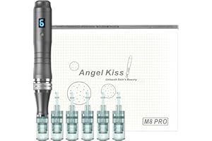 Angel Kiss Derma Pen Penna Professionale per Microneedling per Viso, Corpo, Barba e Crescita dei Capelli, Penna per Microneedling con 6 Cartucce e Custodia di Lusso, Compatibile con Cartucce Dr.pen M8