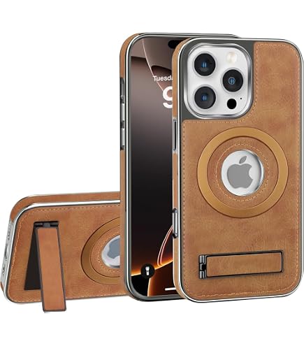 Furwabo Business Hülle Mit Ständer Für IPhone 14 Pro - Braun, Militärschutz & Galvanikkanten