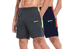 ZENGVEE 2 Pack Men's Running Shorts Gym Athletic Shorts with Zip Pockets Quick Dry Sport Workout Shorts for Fitness,Jogger,Trainning