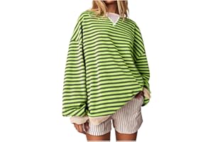 HGWOPGASD Womens Crewneck Oversized Sweatshirt Striped Color Block Tops Long Sleeve Shirts Pullover Sweaters Y2K Clothes