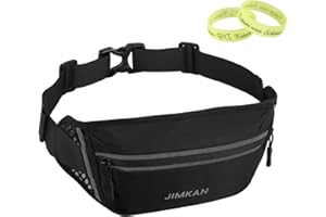 JIMKAN Bauchtasche Damen Herren, Sport Gürteltasche Wasserdicht mit 2 Reflektierende Armbändern, Hüfttasche mit Kopfhöreranschluss, Zip-Erweiterung, Verstellbarer Gürtel für Radfahren, Joggen