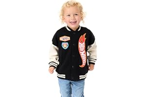 Hot Wheels Boys Bomber Jacket | Kids Flame Logo Graphic Print Varsity Jacket in Black | Childrens Turbo Race Car Print Zipped Baseball Jacket | Model Toy Cars Movie Merchandise Gift