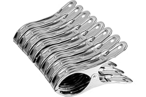 XREE 16 Pièces Grosse Pince à Linge, 12 cm Epingle a Linge INOX Pince Serviette Plage Pince a Linge Solide pour Transats de Plage (Argent)