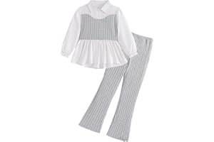 Xumplo 2-Pieces Outfits for Girls Ruffle Tops and Pants Sets Kids Long Sleeve Ribbed Clothing Fall Winter 7-12Y